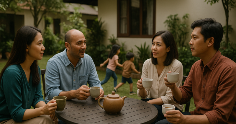 Cerpen urban Jakarta kelas menengah atas—kisah Rengga, Resmi, Maya, dan Madi—tentang stoikisme, pitutur Jawa, dan arti tenang di balik lampu kota.