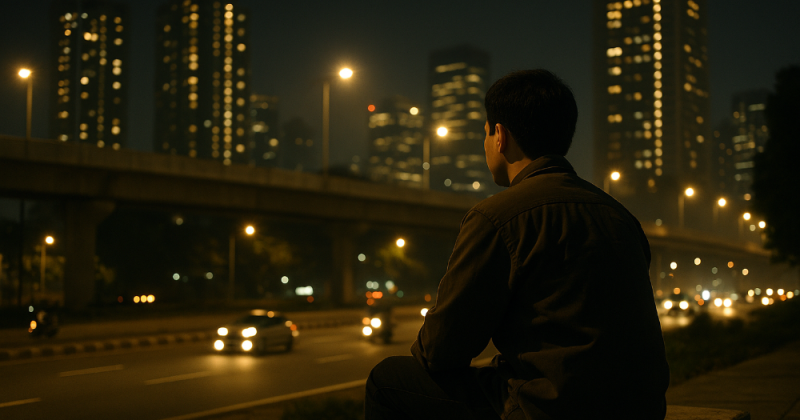 Cerpen urban emosional ala Kompas Minggu: Raden ditikam sahabat, lahirkan “Sanggar Senyap” yang menerangi kota. Tentang diam, maaf, dan keberanian meninggalkan.