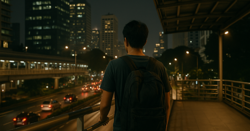 Cerpen gaya Kompas Minggu: kisah urban tentang intuisi, pulang, dan keberanian memilih ulang arah. Filmis, emosional, menyentuh, dan jujur.