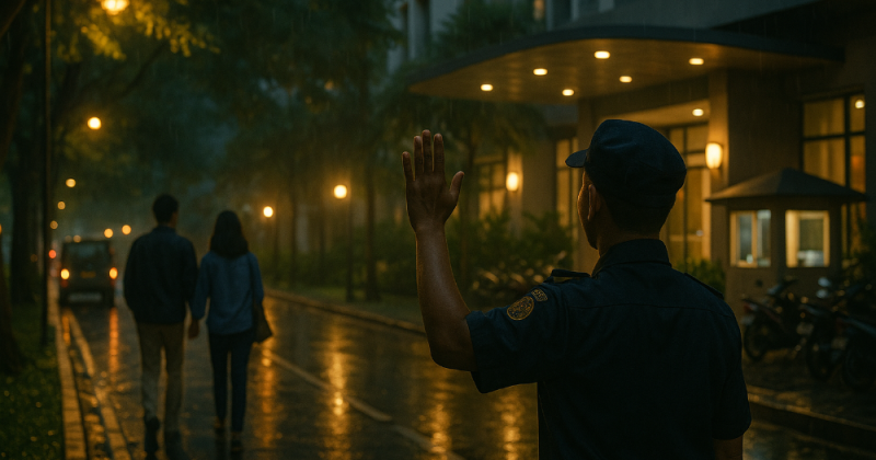 Cerpen urban Jakarta tentang Jaya dan Saka yang menjaga malam—merawat harapan, hospitality, dan pulang ke diri—dengan kisah hangat, filmis, dan menyentuh.