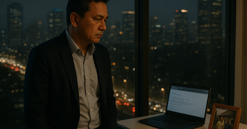 Cerpen urban tentang Jayengrana yang memilih ketenangan sebagai senjata untuk memutus manipulasi di panggung korporat—mengharukan, reflektif, solutif.