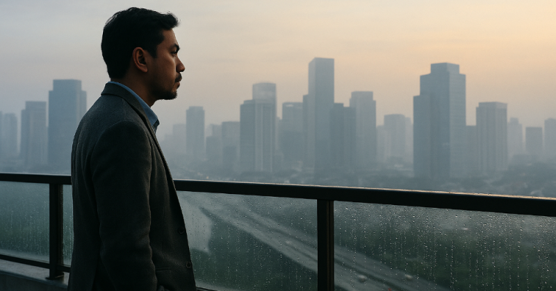 Cerpen tentang Panji, profesional kelas menengah kota yang kehilangan pekerjaan, gagal berbisnis, lalu menemukan ulang arah karier dan makna kehilangan.