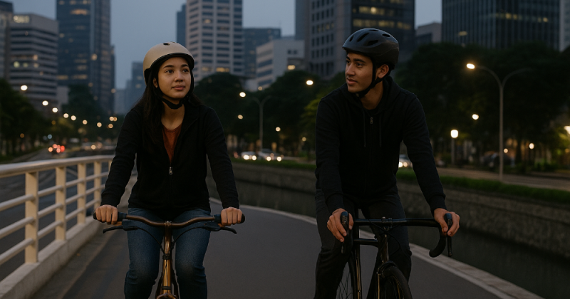 Cerpen urban mengharubiru tentang Sekar & Panji: bisnis, karier, kehilangan, dan seni bergerak pelan—seimbang seperti naik sepeda. Pelan juga sampai.