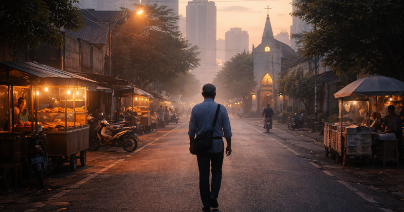 Cerpen kontemplatif tentang rutinitas 03.30, kapel subuh, jalan dua kilometer, dan kegamangan kelas menengah: makna hidup, tubuh, dan ritme yang sunyi.