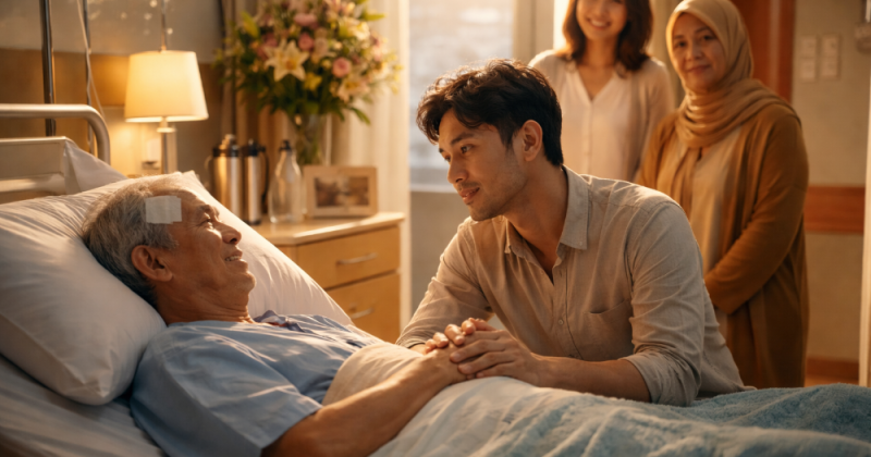 Cerpen emosional berlatar kota Indonesia: panggilan keluarga membuka penemuan diri, percikan romansa, konflik batin, dan rekonsiliasi yang menyembuhkan.