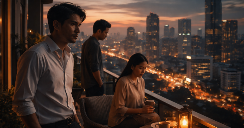 Cerpen emosional tentang keluarga kelas menengah ke atas di kota Indonesia, diuji bisnis, ambisi, dan integritas dalam gemerlap modernitas.