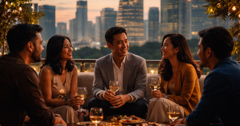 Cerpen sastra urban Indonesia tentang batas diri, relasi dewasa, karier, dan luka batin di tengah gemerlap kelas menengah atas perkotaan.