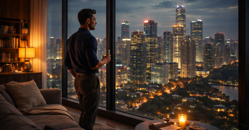 Cerpen sastra emosional tentang kualitas diri, ambisi, relasi, dan pencarian makna hidup di tengah gemerlap kehidupan urban kelas menengah atas Indonesia.