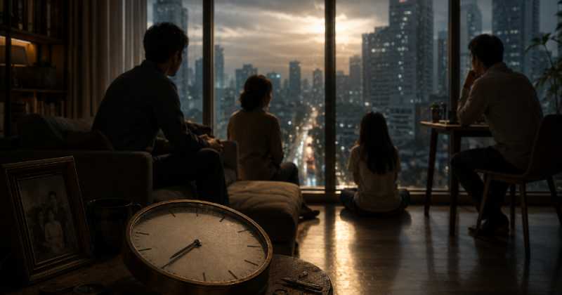 Cerpen emosional tentang keluarga urban, karier, bisnis, dan jam hidup yang rusak; kisah reflektif tentang pulang, mendengar, dan menyembuhkan.